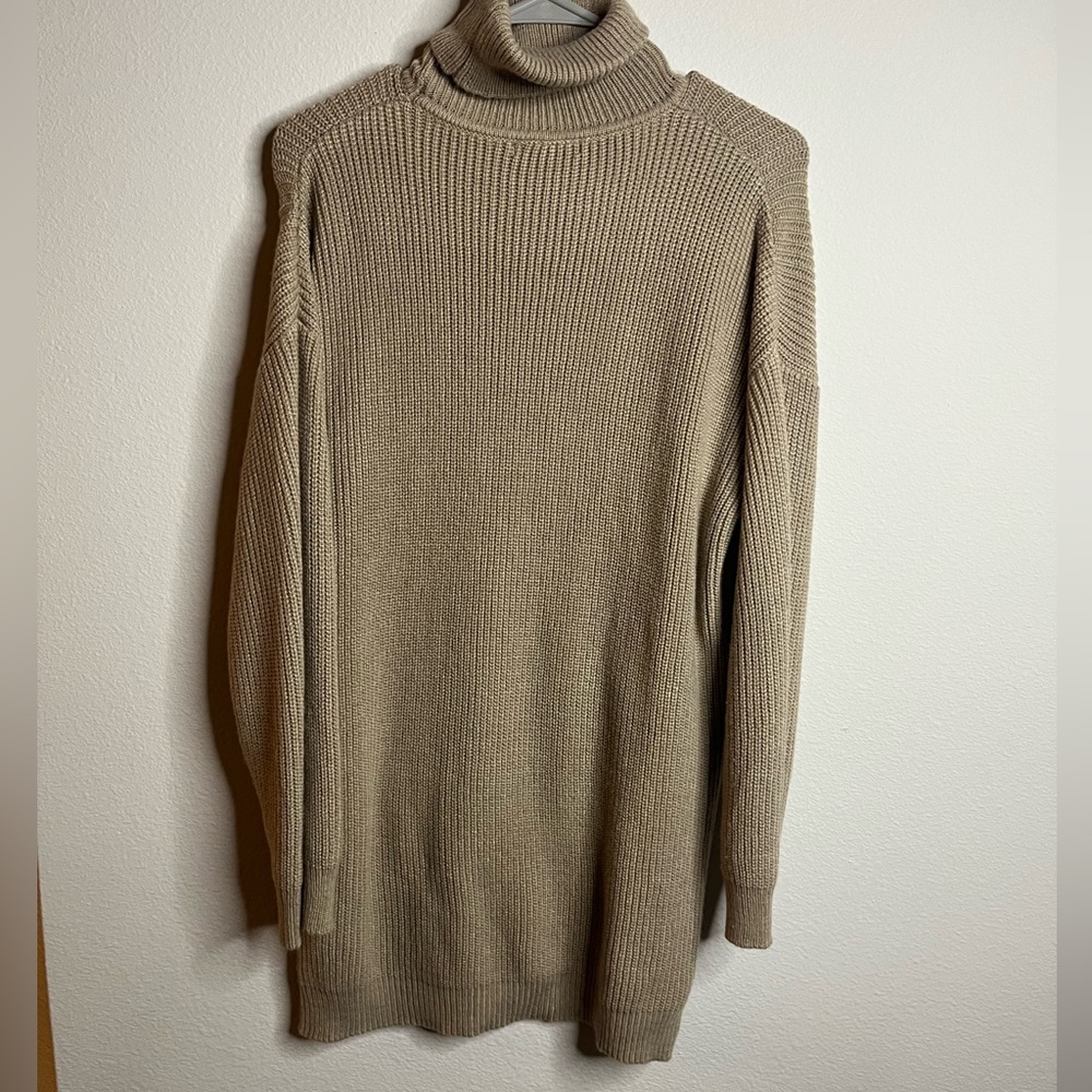 Beige TurtleNeck Sweater Dress